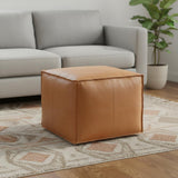 18" Brown Faux Leather Pouf Ottoman
