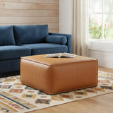 30" Brown Faux Leather Pouf Ottoman