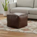18" Dark Brown Faux Leather Pouf Ottoman
