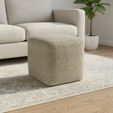 18" Cream Polyester Cube Outdoor Pouf Ottoman