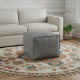 18" Gray Faux Leather Pouf Ottoman