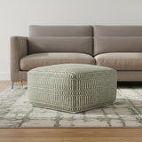 20" Natural And White Polyester Geometric Outdoor Pouf Ottoman