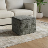 18" Gray And White Polyester Geometric Outdoor Pouf Ottoman