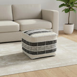 18" Beige Black and White Upholstery Striped Pouf Ottoman