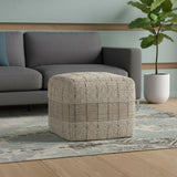 18" Gray and Tan Jute and Cotton Geometric Pouf Ottoman