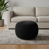 20" Slate Gray Velvet Tufted Round Pouf Ottoman