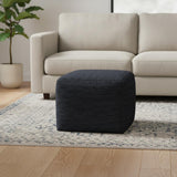 18" Dark Blue Genuine Leather Pouf Ottoman