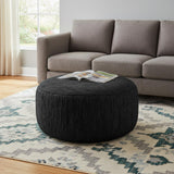 30" Black Genuine Leather Round Pouf Ottoman