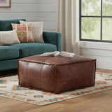 26" Dark Brown Leather Pouf Ottoman