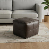 18" Dark Brown Genuine Leather Pouf Ottoman