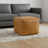 18" Brown Genuine Leather Pouf Ottoman