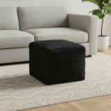 18" Black Genuine Leather Pouf Ottoman