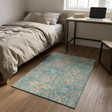 3' X 5' Teal Blue Pink And Orange Ogee Washable Indoor Outdoor Area Rug