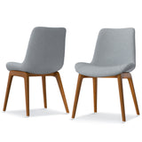 Set of Two Gray And Walnut Solid Wood Dining Parsons Chairs