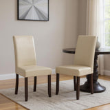 Set of Two Cream And Brown Wood Dining Parsons Chairs