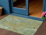 3' X 5' Artichoke Green And Gold Botanical Leaves Washable Indoor Outdoor Area Rug