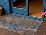 3' X 5' Brown And Blue Botanical Leaves Washable Indoor Outdoor Area Rug