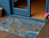 3' X 5' Blue And Brown Botanical Leaves Washable Indoor Outdoor Area Rug