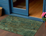 3' X 5' Green And Brown Botanical Leaves Washable Indoor Outdoor Area Rug