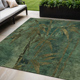 5' X 8' Green And Brown Botanical Leaves Washable Indoor Outdoor Area Rug