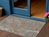 3' X 5' Khaki And Gray Botanical Leaves Washable Indoor Outdoor Area Rug