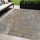 5' X 8' Khaki And Gray Botanical Leaves Washable Indoor Outdoor Area Rug