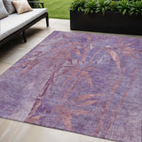 5' X 8' Plum And Blush Botanical Leaves Washable Indoor Outdoor Area Rug