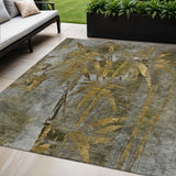 5' X 8' Pewter And Gold Botanical Leaves Washable Indoor Outdoor Area Rug
