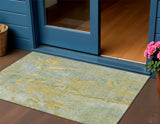 3' X 5' Sage And Gold Botanical Leaves Washable Indoor Outdoor Area Rug