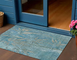 3' X 5' Pale Aqua And Beige Botanical Leaves Washable Indoor Outdoor Area Rug