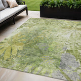 5' X 8' Artichoke Green And Ivory Floral Washable Indoor Outdoor Area Rug