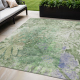 5' X 8' Teal Blue And Ivory Floral Washable Indoor Outdoor Area Rug