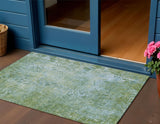 3' X 5' Artichoke Green And Ivory Floral Washable Indoor Outdoor Area Rug