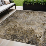 5' X 8' Brown And Beige Floral Washable Indoor Outdoor Area Rug