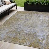 5' X 8' Wheat And Beige Floral Washable Indoor Outdoor Area Rug