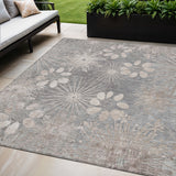 5' X 8' Gray And Silver Floral Washable Indoor Outdoor Area Rug