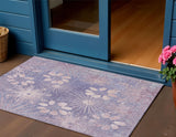 3' X 5' Purple And Ivory Floral Washable Indoor Outdoor Area Rug