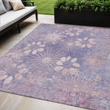 5' X 8' Purple And Ivory Floral Washable Indoor Outdoor Area Rug