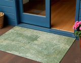 3' X 5' Artichoke Green And Beige Abstract Washable Indoor Outdoor Area Rug