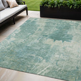 5' X 8' Teal Blue And Ivory Abstract Washable Indoor Outdoor Area Rug