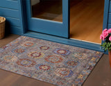 3' X 5' Gray Burgundy And Gold Medallion Washable Indoor Outdoor Area Rug