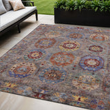5' X 8' Gray Burgundy And Gold Medallion Washable Indoor Outdoor Area Rug