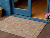 3' X 5' Khaki Gold And Burgundy Medallion Washable Indoor Outdoor Area Rug