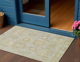 3' X 5' Sage Wheat And Artichoke Green Medallion Washable Indoor Outdoor Area Rug