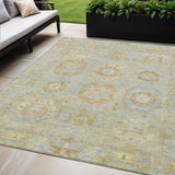 5' X 8' Sage Wheat And Artichoke Green Medallion Washable Indoor Outdoor Area Rug