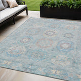 5' X 8' Sky Blue Beige And Blush Medallion Washable Indoor Outdoor Area Rug