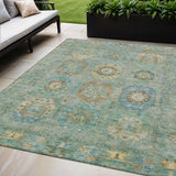 5' X 8' Teal Blue Gold And Copper Medallion Washable Indoor Outdoor Area Rug