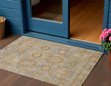 3' X 5' Taupe Gold And Lavender Medallion Washable Indoor Outdoor Area Rug