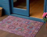 3' X 5' Pink Green And Mauve Medallion Washable Indoor Outdoor Area Rug