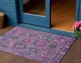 3' X 5' Purple Teal Blue And Green Medallion Washable Indoor Outdoor Area Rug